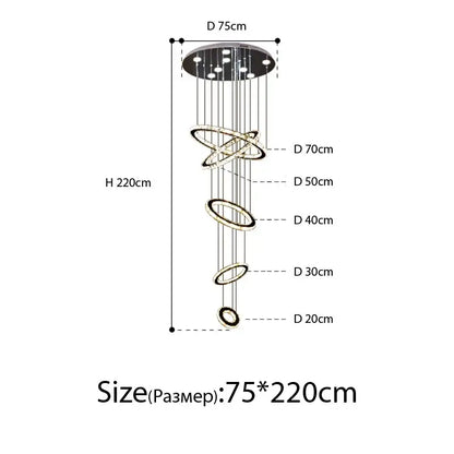 Modern luxury crystal rings chandelier staircase lighting fixture