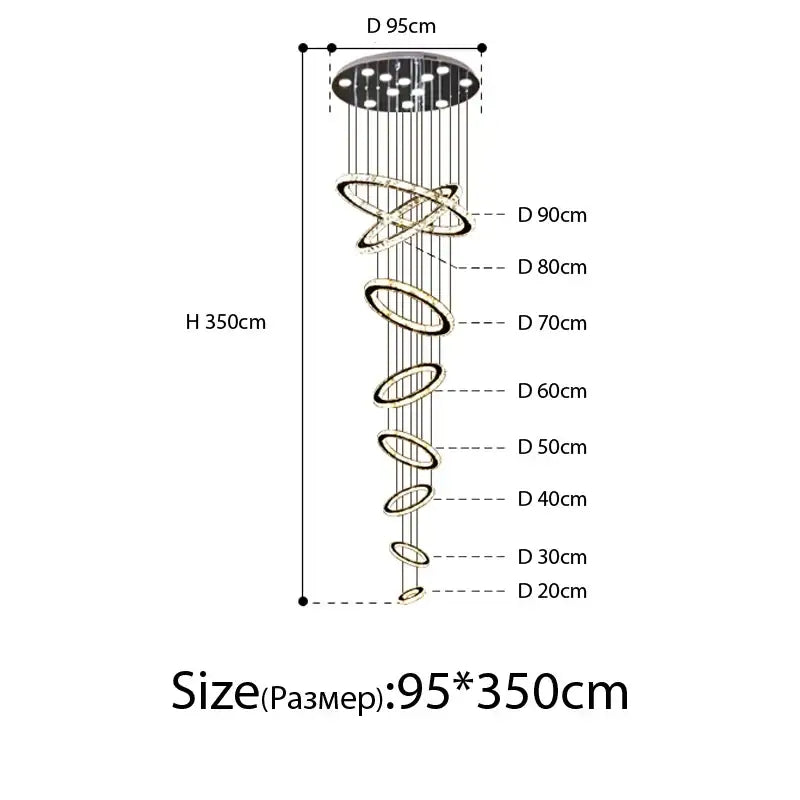 Modern luxury crystal rings chandelier staircase lighting fixture