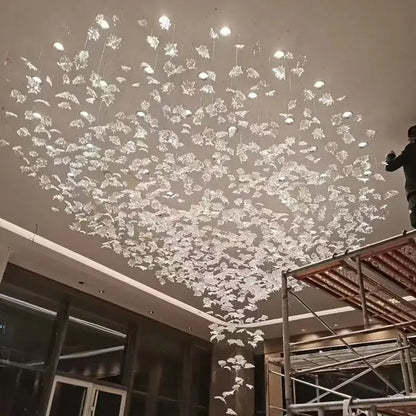 Modern luxury glass high ceiling led chandelier living room
