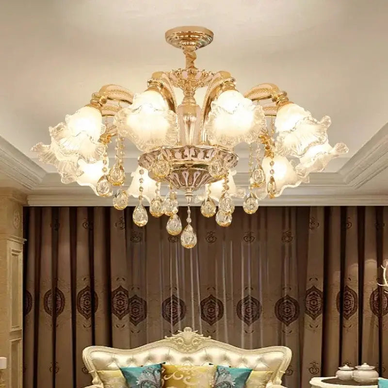 Modern luxury gold crystal ceiling chandelier living room flower light