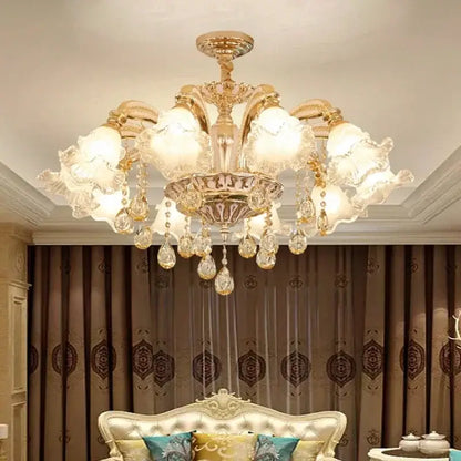 Modern luxury gold crystal ceiling chandelier living room flower light