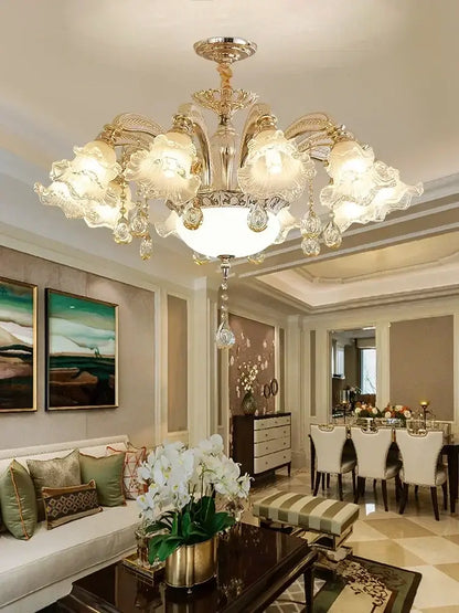 Modern luxury gold crystal ceiling chandelier living room flower light