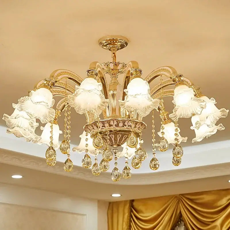 Modern luxury gold crystal ceiling chandelier living room flower light