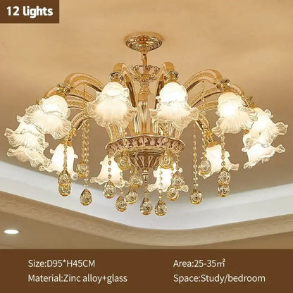 Modern luxury gold crystal ceiling chandelier living room flower light