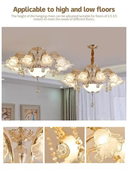 Modern luxury gold crystal ceiling chandelier living room flower light