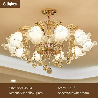 Modern luxury gold crystal ceiling chandelier living room flower light