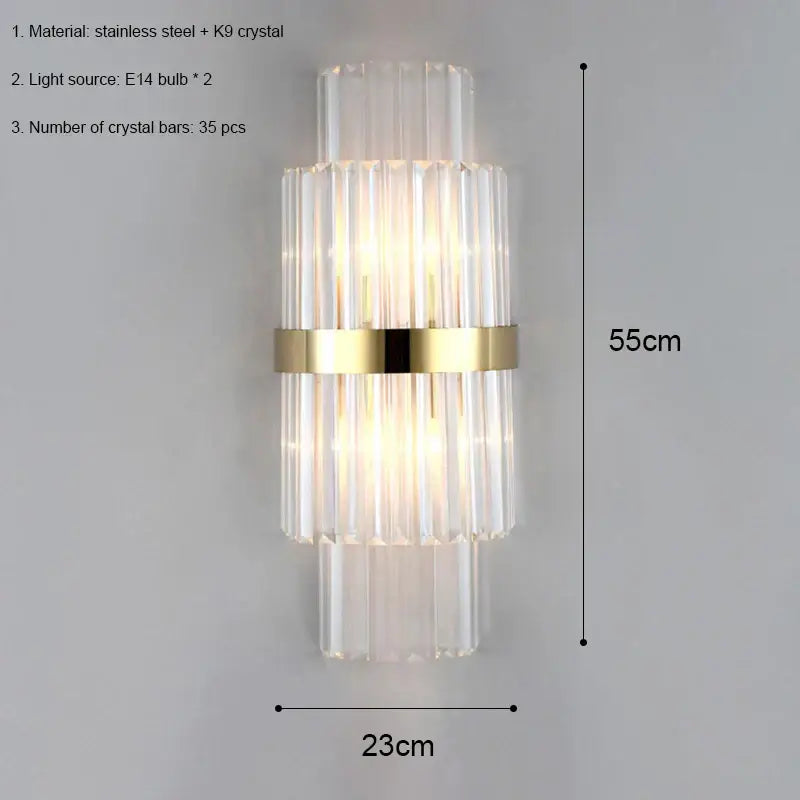 Modern luxury gold crystal led wall lamp for bedroom