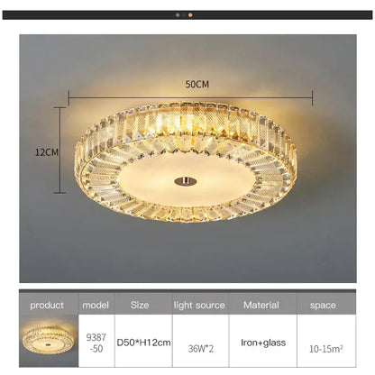 Modern luxury gold crystal round ceiling lamp living room lighting