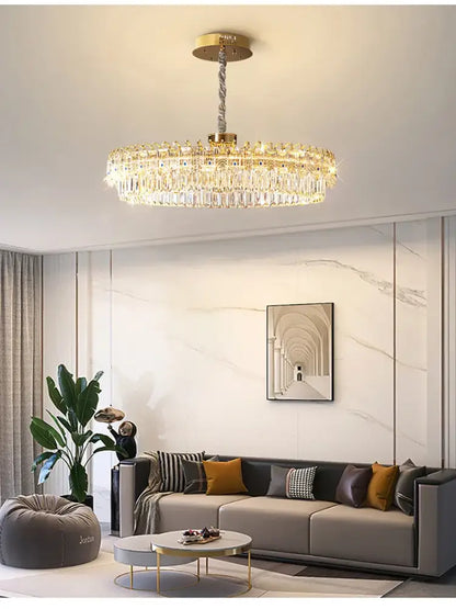 Modern luxury gold double crystal ceiling chandelier living room