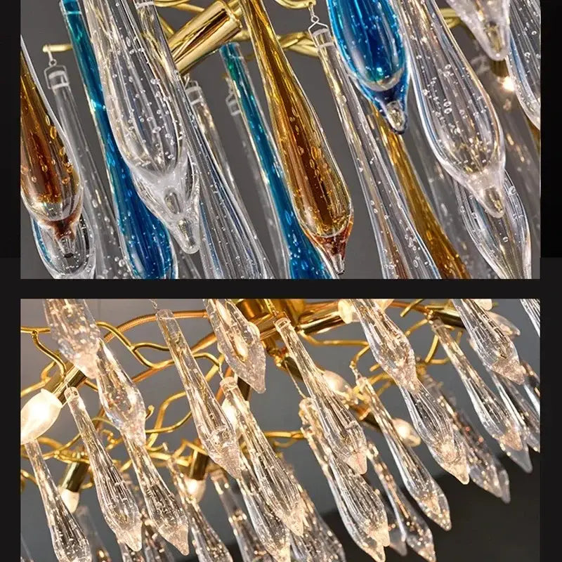 Modern luxury golden crystal water drop led chandelier dining room