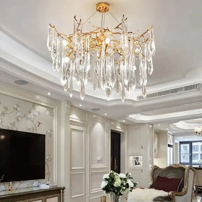 Modern luxury golden crystal water drop led chandelier dining room