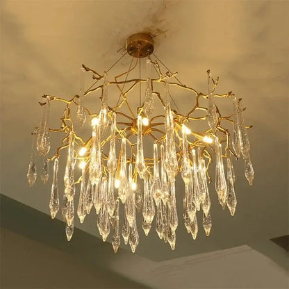 Modern luxury golden crystal water drop led chandelier dining room