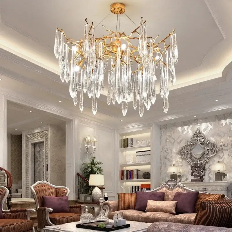 Modern luxury golden crystal water drop led chandelier dining room