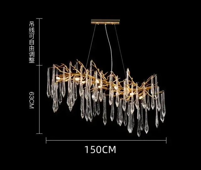 Modern luxury golden crystal water drop led chandelier dining room