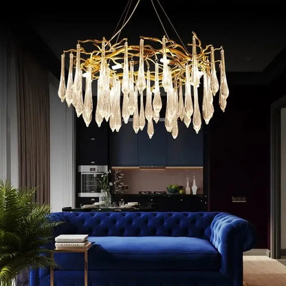 Modern luxury golden crystal water drop led chandelier dining room
