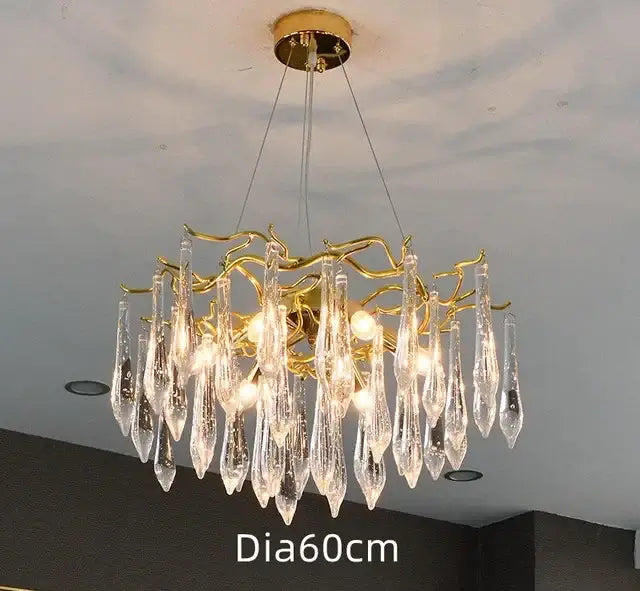 Modern luxury golden crystal water drop led chandelier dining room