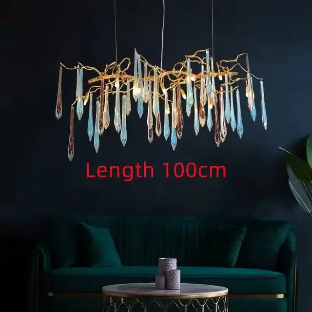 Modern luxury golden crystal water drop led chandelier dining room