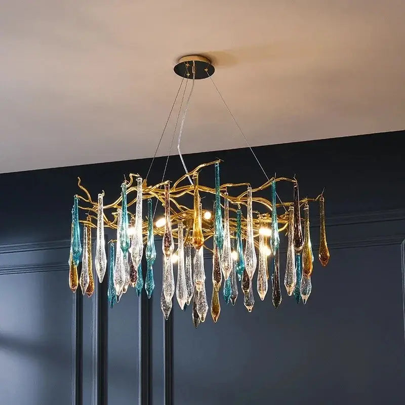 Modern luxury golden crystal water drop led chandelier dining room