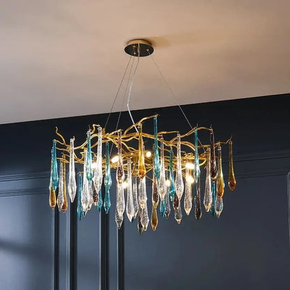Modern luxury golden crystal water drop led chandelier dining room