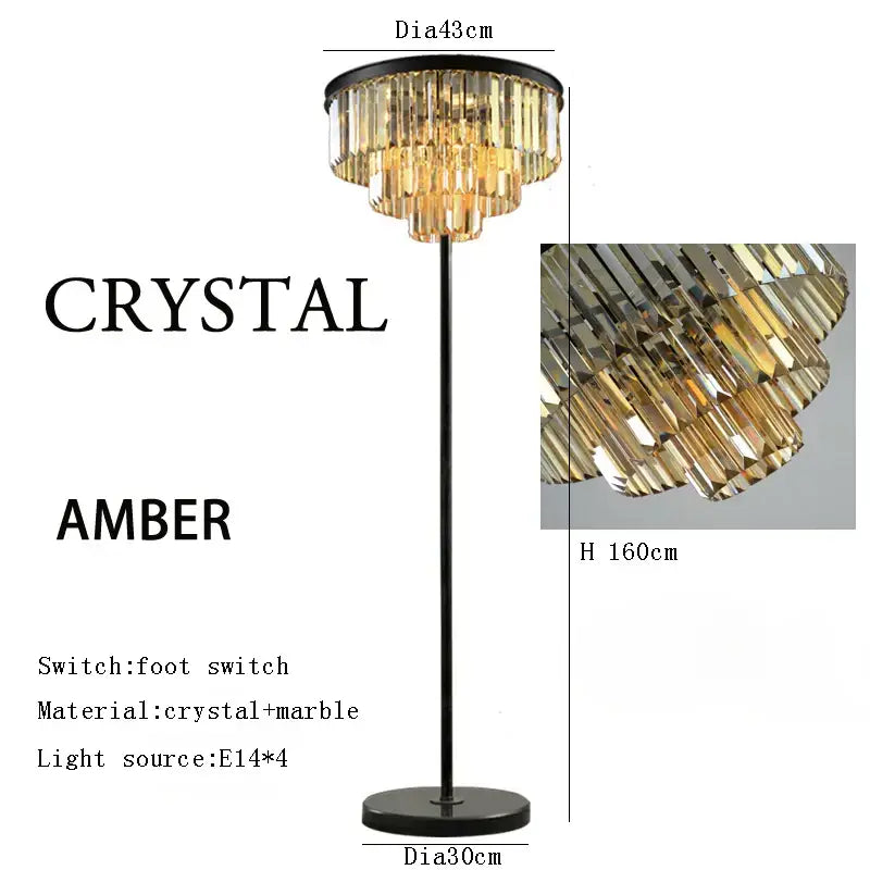 Modern luxury gray crystal black standing light living room lamp