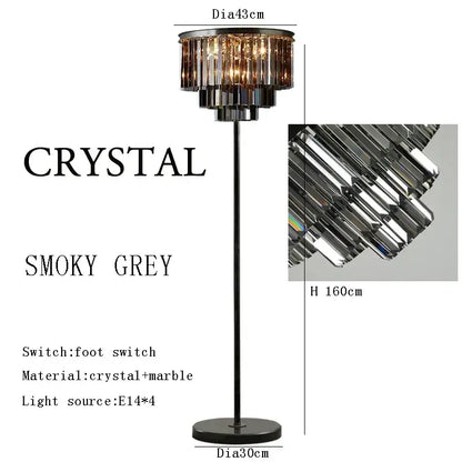 Modern luxury gray crystal black standing light living room lamp