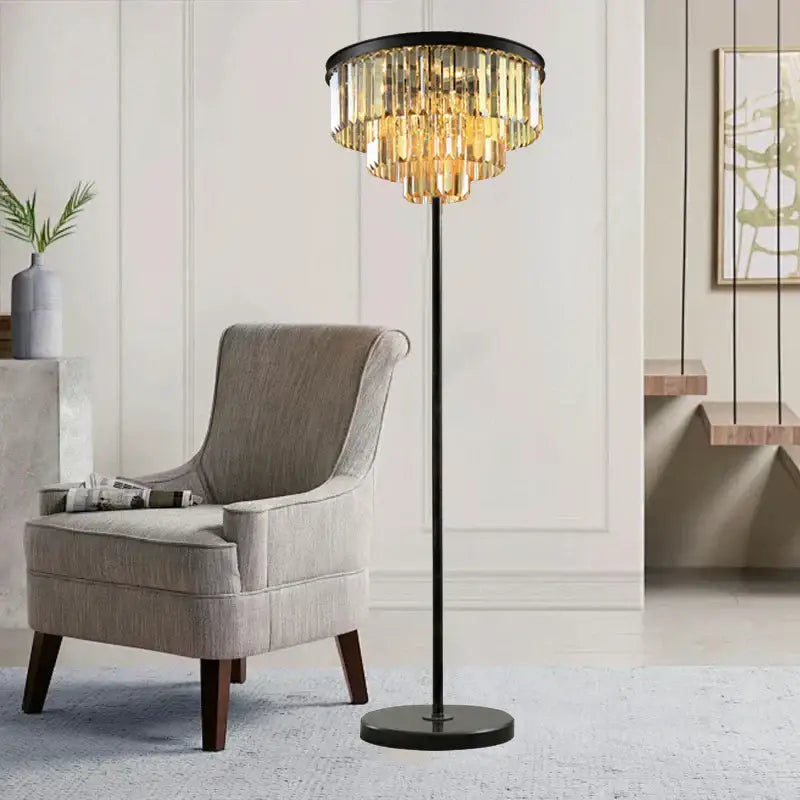 Modern luxury gray crystal black standing light living room lamp