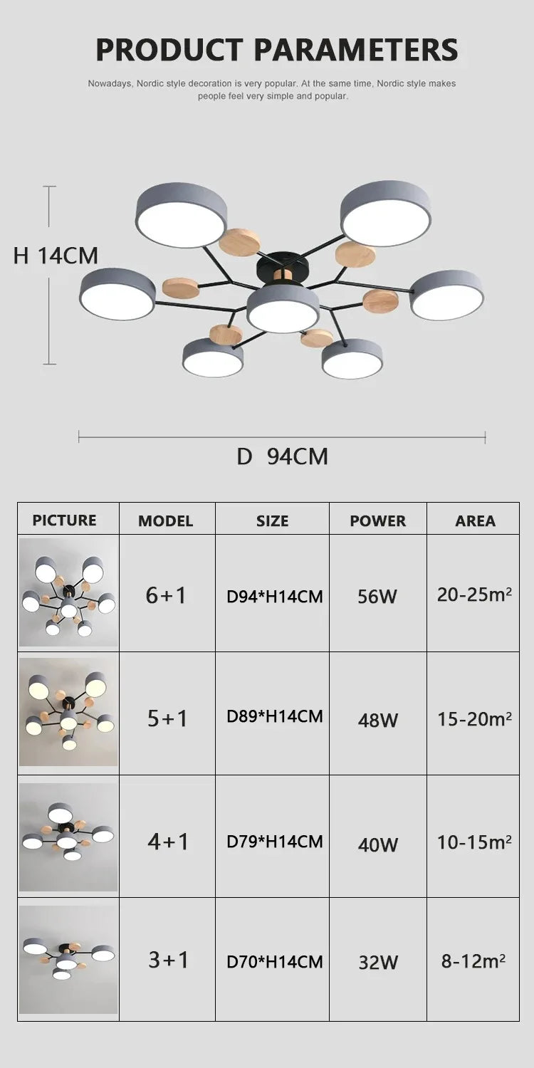 DecorBites™ Modern Macaron Ceiling Chandelier with 3-Color Dimming