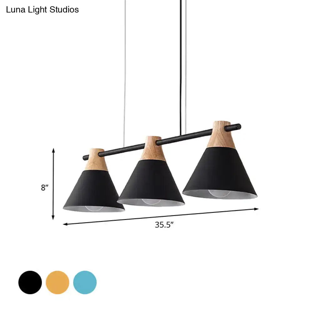 Modern macaron cone hanging light – blue & wood dining room fixture