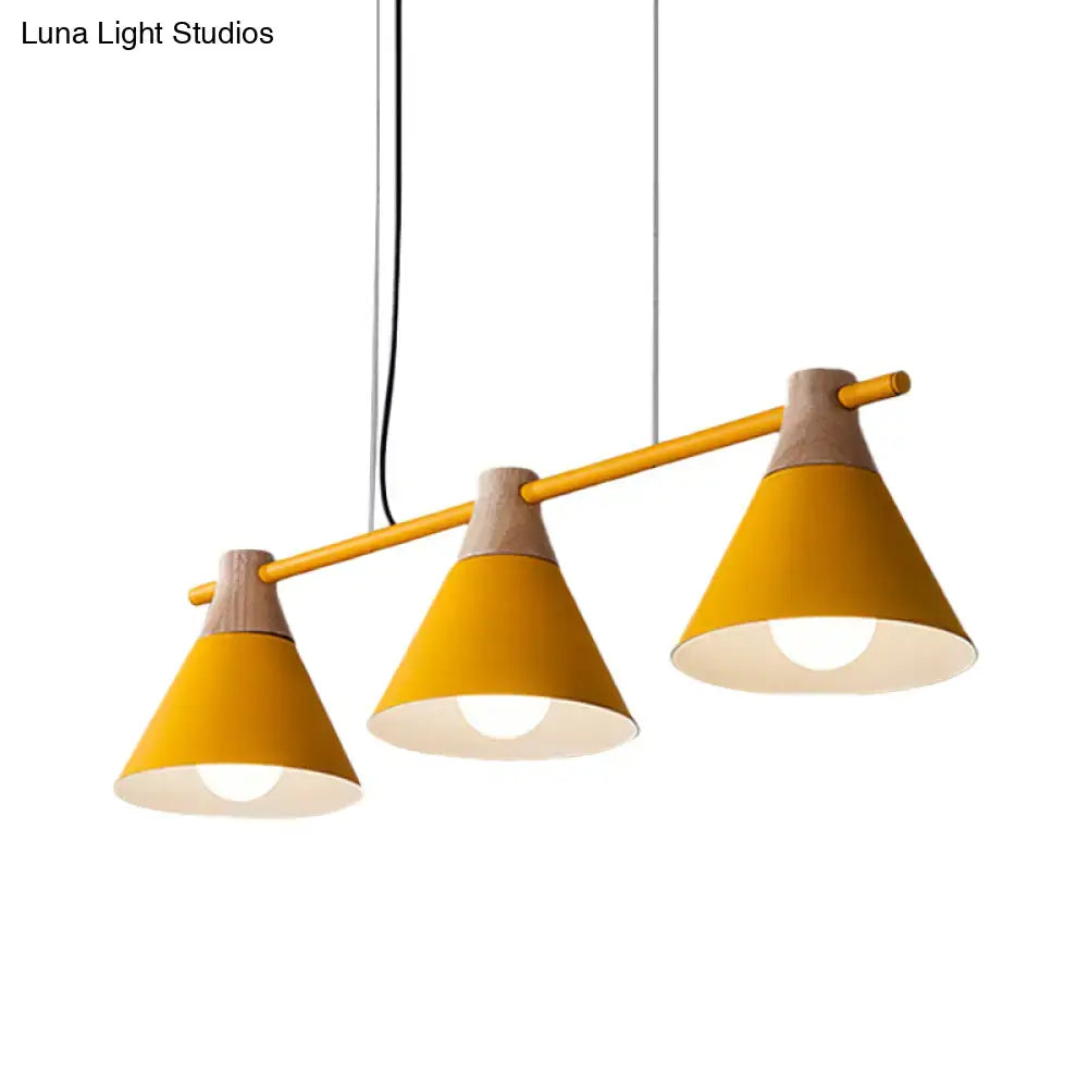 Modern macaron cone hanging light – blue & wood dining room fixture