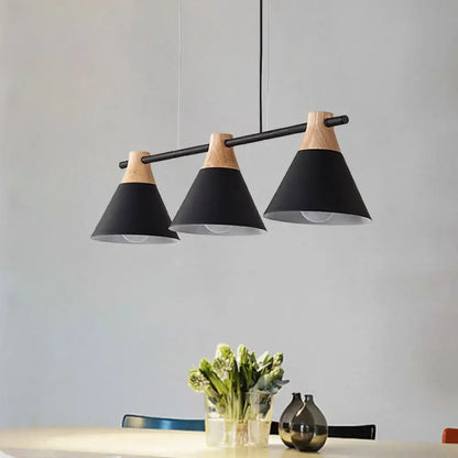 Modern macaron cone hanging light – blue & wood dining room fixture