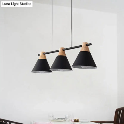 Modern macaron cone hanging light – blue & wood dining room fixture