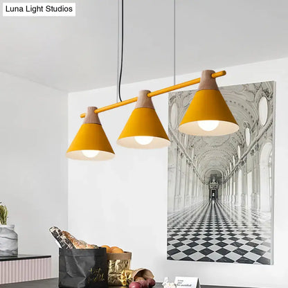 Modern macaron cone hanging light – blue & wood dining room fixture