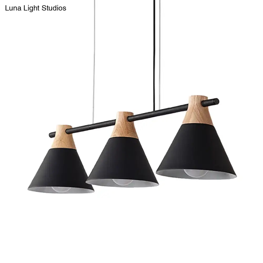 Modern macaron cone hanging light – blue & wood dining room fixture