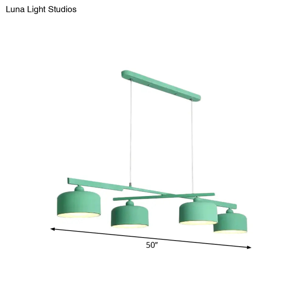 DecorBites™ Modern Macaron Drum Chandelier: Metal Ceiling Lamp, 4 Lights for Dining Table