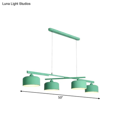 DecorBites™ Modern Macaron Drum Chandelier: Metal Ceiling Lamp, 4 Lights for Dining Table