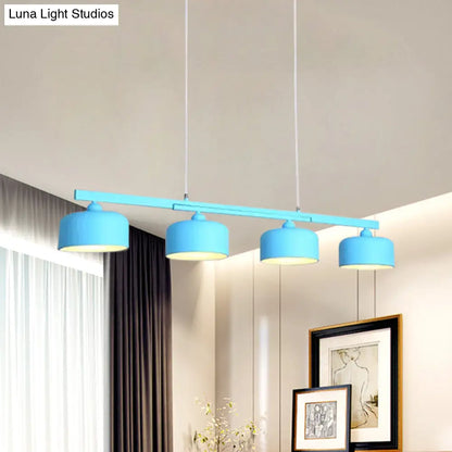 DecorBites™ Modern Macaron Drum Chandelier: Metal Ceiling Lamp, 4 Lights for Dining Table