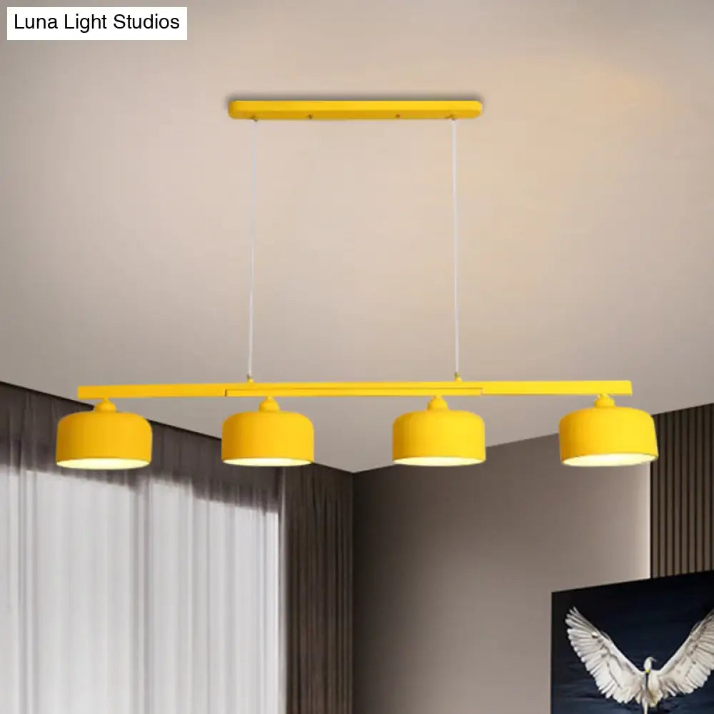 DecorBites™ Modern Macaron Drum Chandelier: Metal Ceiling Lamp, 4 Lights for Dining Table