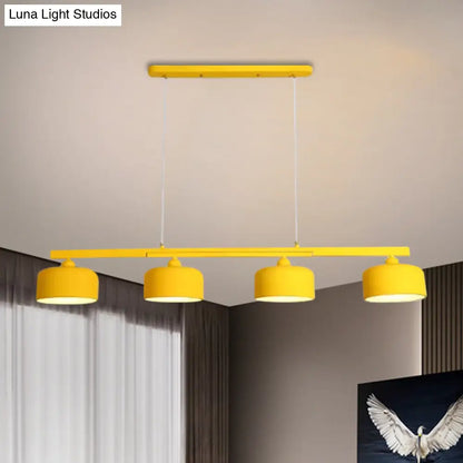 DecorBites™ Modern Macaron Drum Chandelier: Metal Ceiling Lamp, 4 Lights for Dining Table
