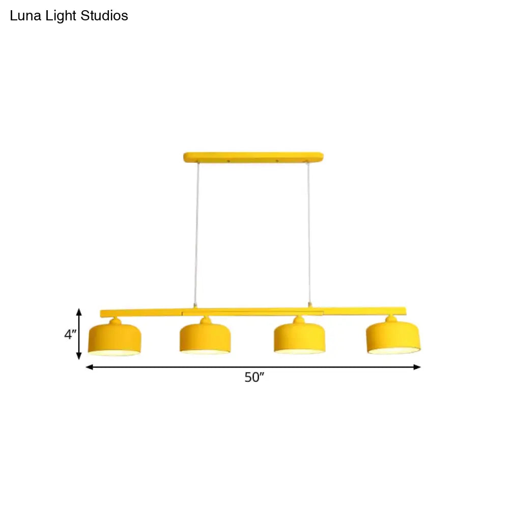 DecorBites™ Modern Macaron Drum Chandelier: Metal Ceiling Lamp, 4 Lights for Dining Table