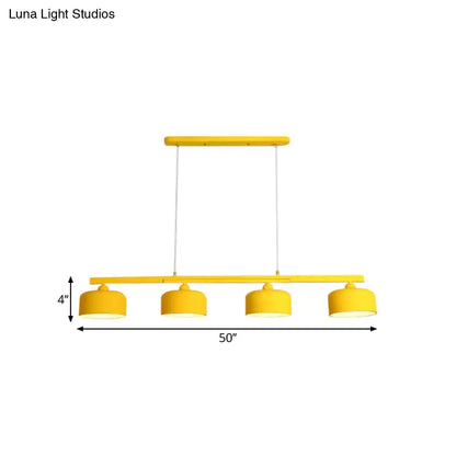 DecorBites™ Modern Macaron Drum Chandelier: Metal Ceiling Lamp, 4 Lights for Dining Table