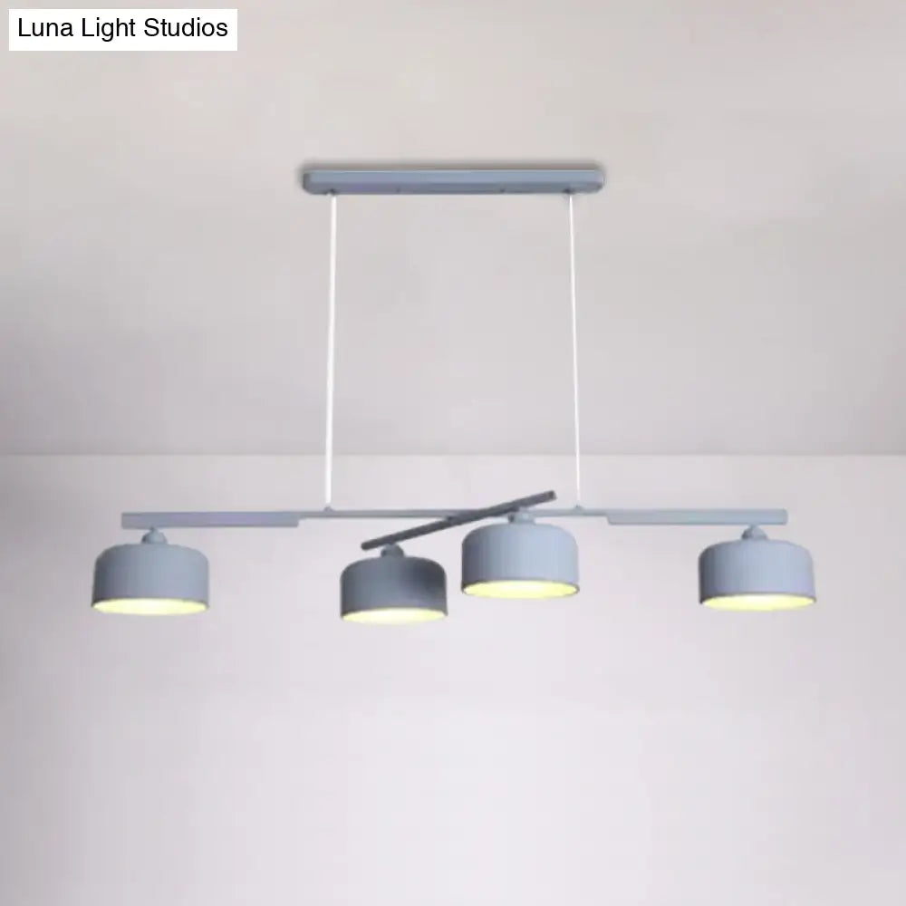 DecorBites™ Modern Macaron Drum Chandelier: Metal Ceiling Lamp, 4 Lights for Dining Table