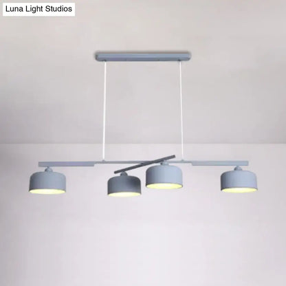 DecorBites™ Modern Macaron Drum Chandelier: Metal Ceiling Lamp, 4 Lights for Dining Table