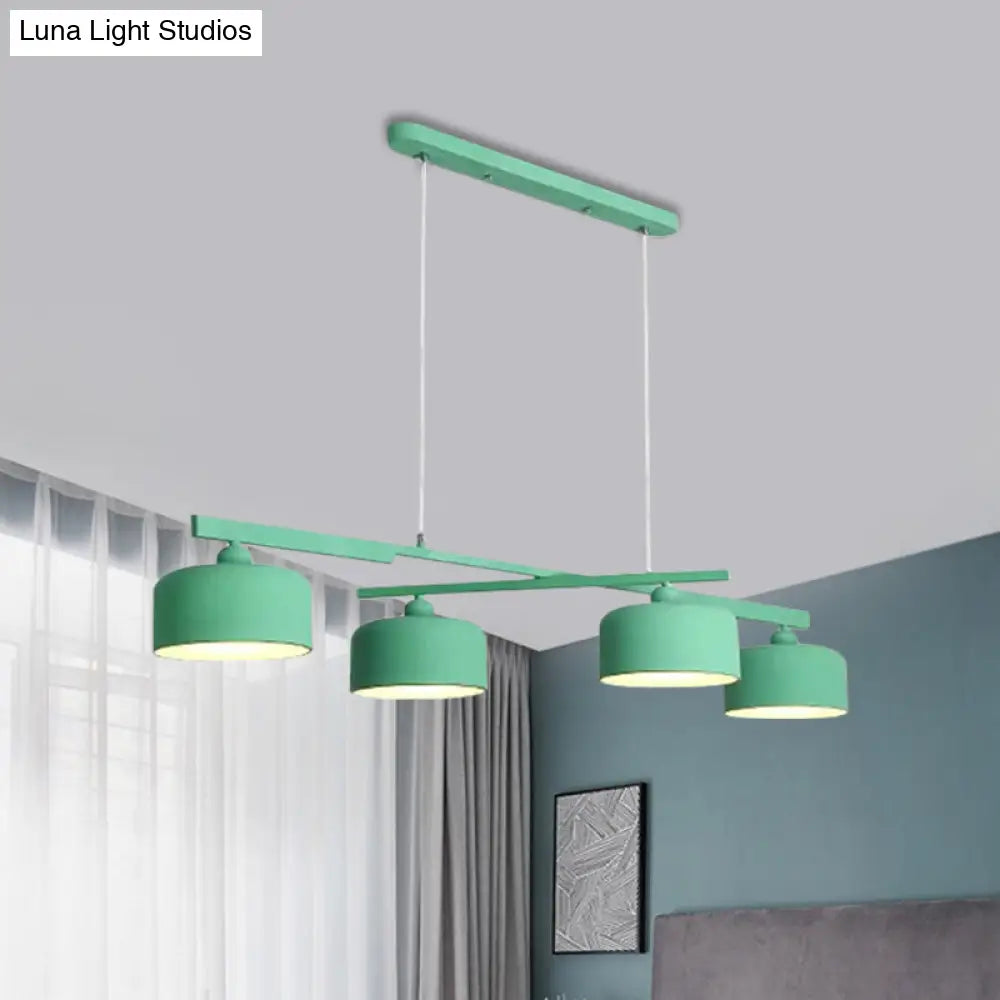 DecorBites™ Modern Macaron Drum Chandelier: Metal Ceiling Lamp, 4 Lights for Dining Table