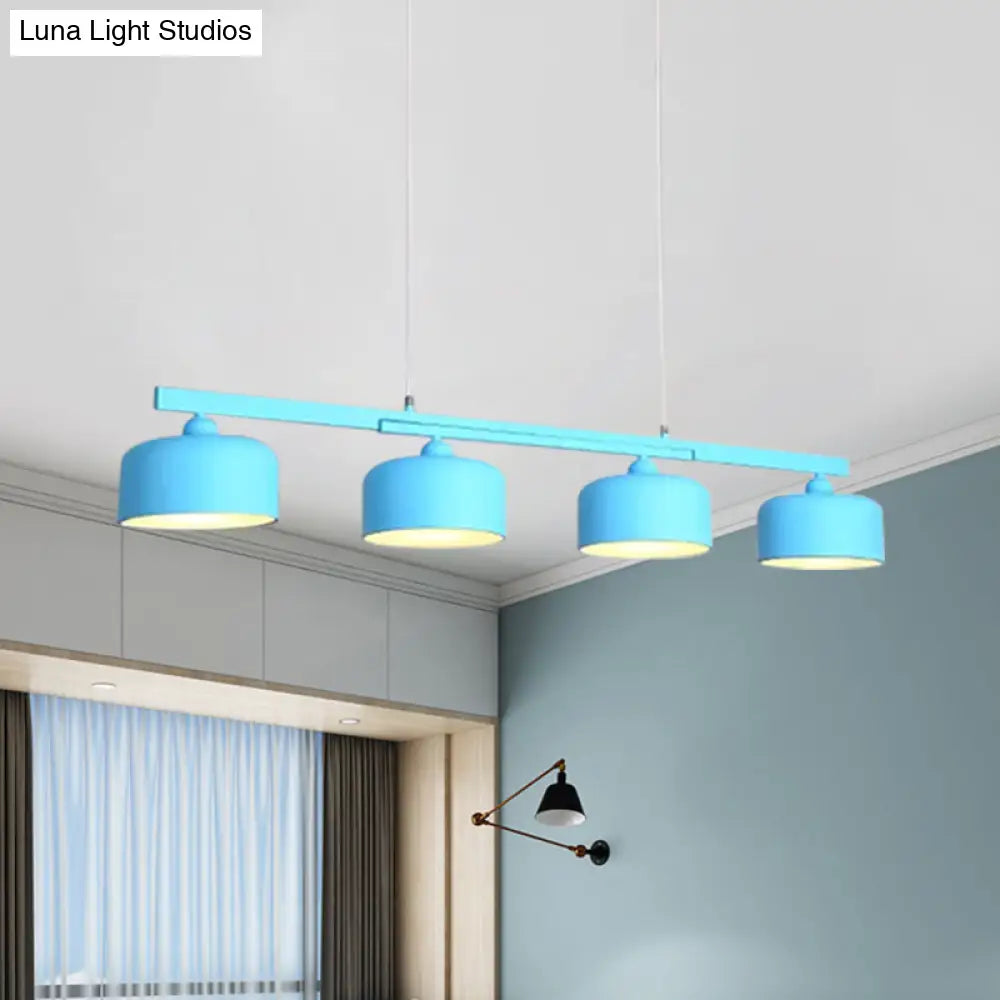 DecorBites™ Modern Macaron Drum Chandelier: Metal Ceiling Lamp, 4 Lights for Dining Table