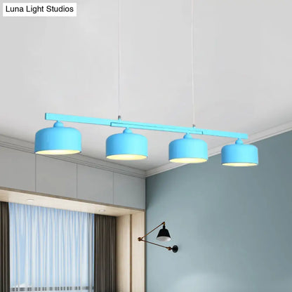 DecorBites™ Modern Macaron Drum Chandelier: Metal Ceiling Lamp, 4 Lights for Dining Table