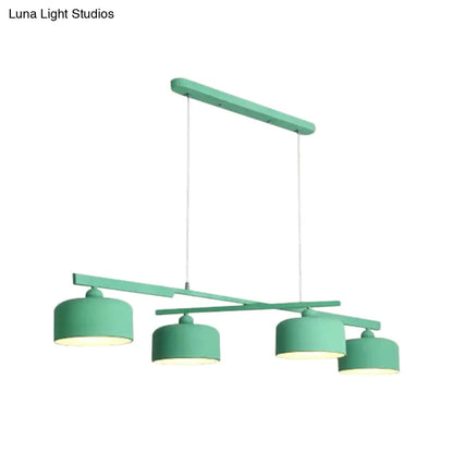 DecorBites™ Modern Macaron Drum Chandelier: Metal Ceiling Lamp, 4 Lights for Dining Table