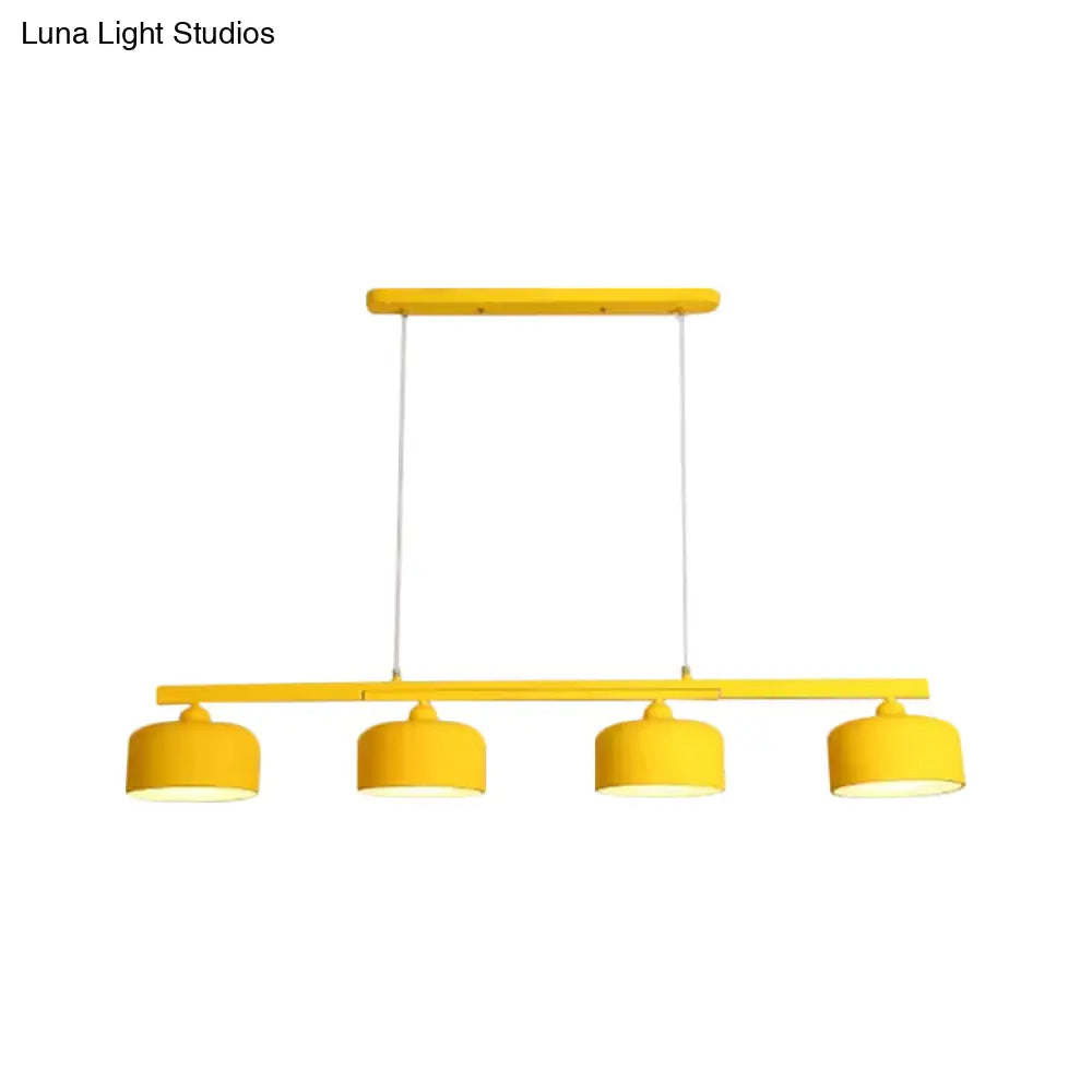 DecorBites™ Modern Macaron Drum Chandelier: Metal Ceiling Lamp, 4 Lights for Dining Table