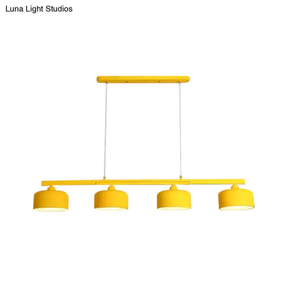 DecorBites™ Modern Macaron Drum Chandelier: Metal Ceiling Lamp, 4 Lights for Dining Table