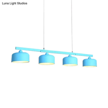 DecorBites™ Modern Macaron Drum Chandelier: Metal Ceiling Lamp, 4 Lights for Dining Table