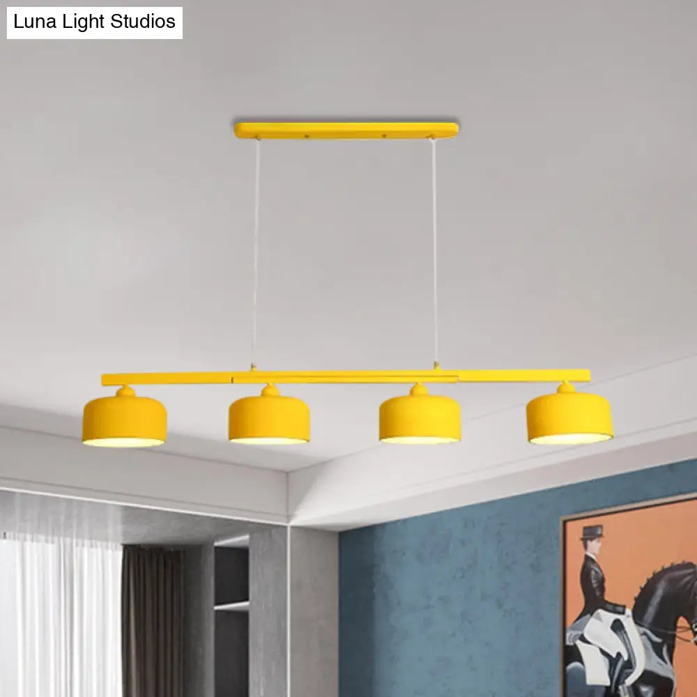 DecorBites™ Modern Macaron Drum Chandelier: Metal Ceiling Lamp, 4 Lights for Dining Table